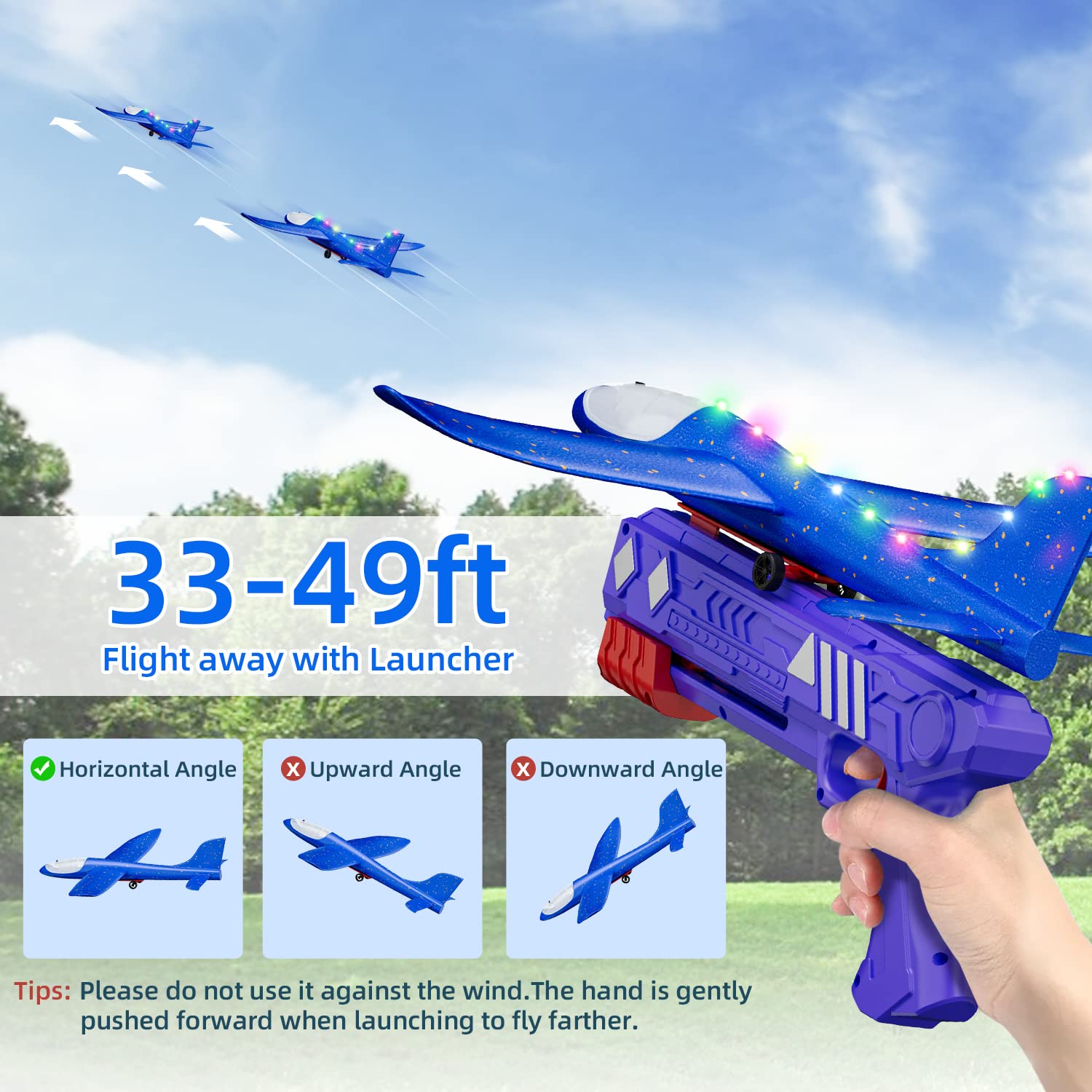 3 Pack Airplane Toy with Launcher, Kids Toys for 3 4 5 6 7 8 9 10 11 12 Year Old Boy Girl Birthday Gift, 12.6inch 2 Flight Modes Toddler LED Foam Glider Plane for Outdoor Games Activities Party Favors
