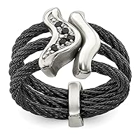 15.50mm Edward Mirell Black Titanium With 925 Sterling Silver Polished Black Spinel Cable Flexible Ring Jewelry Gifts for Women - Ring Size Options: 5 7