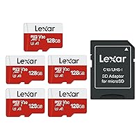 E-Series 128GB Micro SD Card 5 Pack, microSDXC UHS-I Flash Memory Card with Adapter, 100MB/s, C10, U3, A1, V30, Full HD, 4K UHD, High Speed TF Card