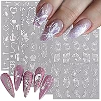 6 Sheets Bronzing Silvery Nail Art Stickers 3D Self-Adhesive Butterfly Leaf French Nail Decals Vintage Leaves Flower Wing Love Moon Summer Beach Petal Nail Design Fashion Simple DIY Nail Decoration