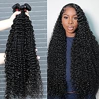 Human Hair Bundles Water Wave 4 Bundles (26 28 30 32inches) 100% Brazilian Unprocessed Water Wavy Bundles Human Hair10A Natural Black Weave Hair Extensions for Women