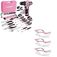 WORKPRO Pink Tool Set with Power Drill, WORKPRO 3 pack Safety Glasses