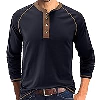 Casual Solid Shirts for Men Long Sleeve Textured Crewneck 4 Button Tee Tops Slim Fit Comfortable Lightweight
