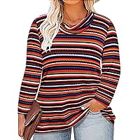 RITERA Plus Size Mock Turtleneck Tops for Womens Long Sleeve Stretch Slim T Shirt Layer Tunic Underscrub Stripe Pullover 5XL 28W