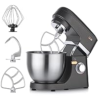 Stand Mixer 8+1-Speed Tilt-Head, 600W Kitchen Electric Mixer with 5QT Stainless Steel Bowl,Planetary Mixing System, Dough Hook, Flat Beater, Whisk, Splash Guard, Dishwasher Safe,Grey