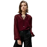 LilySilk Womens Silk Tied Shirt Ladies 10MM Georgette Blouse with Pleated Neckline and Puffed Sleeves Girls Top