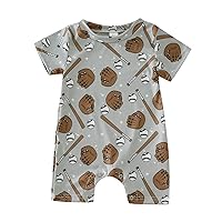 Toddler Comfy Clothes Baby Boys Girls Short Sleeve Cartoon Baseball Print Pullover Romper Newborn Summer Jumpsuit