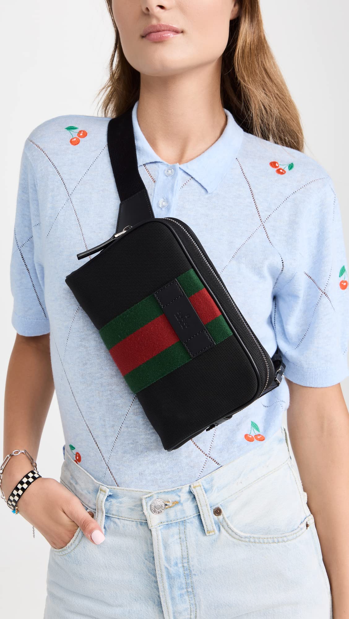 Shopbop Archive Women's Pre-Loved Gucci Zip Top Web Belt Bag, Black, One Size