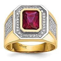 14k Gold CZ Cubic Zirconia Simulated Diamond and Emerald cut Red Cubic Zirconia Mens Ring Size 10.00 Jewelry for Men