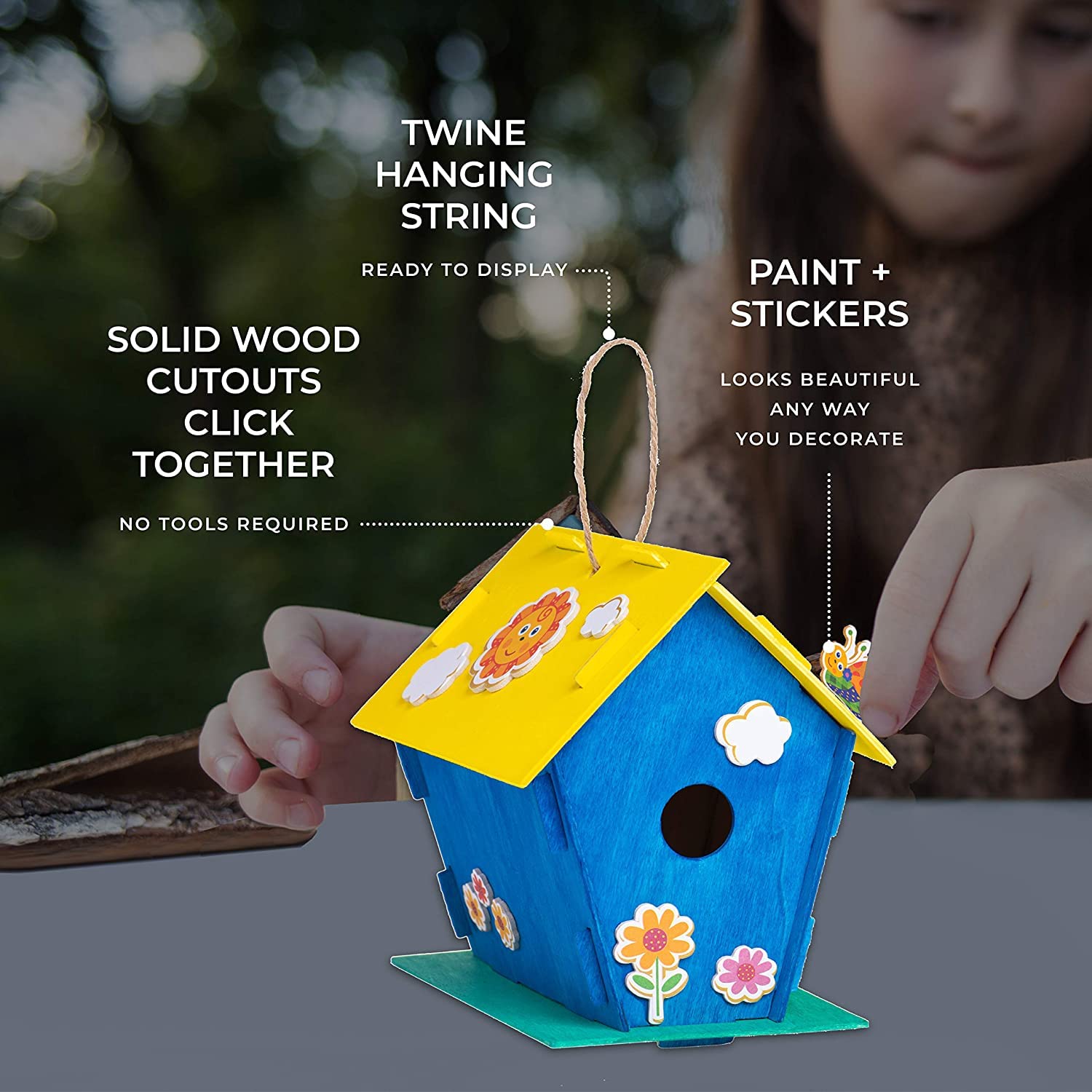 12 Wooden Birdhouses - Crafts for Girls and Boys - Kids Bulk Arts and Crafts Set - 12 DIY Unfinished Wood Birdhouse Kits, 12 Paint Strips, 12 Paintbrushes & Stickers for Children to Build & Paint