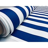 Teflon Waterproof Outdoor Striped Fabric - 4cm Wide Stripe Canvas Material for Cushions, Beach, Gazebo - 55 inches Wide (Sold by The Yard) (Royal Blue & White)