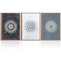 BINCUE Large Mid Century Modern Wall Art Mandala Texture Neutral Minimalist Framed Canvas Paintings with Geometric Hub Line Canvas Abstract Wall Decor 16x24 Inch 3 Pieces