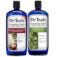 Dr. Teals Eucalyptus & Shea Butter Foaming Bath Gift Set (2 Pack, 34oz Ea) - Relax & Relief Eucalyptus & Spearmint, Soften & Moisturize Shea Butter & Almond Oil - Essential Oils Ease Aches & Pains