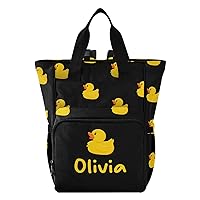 Black Yellow Duck Custom Diaper Bag Backpack Personalized Large Baby Bag for Boys Girls Toddler Multifunction Travel Back Pack for Maternity Mom Dad with Stroller Straps