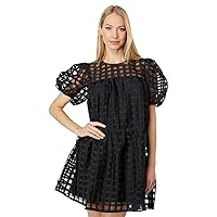 English Factory Women's Gridded Puff Sleeves Mini Dress