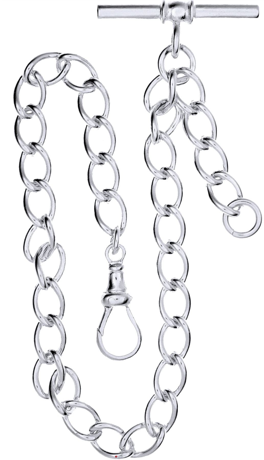 Single Albert Chain for Pocket Watch - Large Link Sterling Silver - Gents Gift