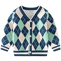 Yimoon Toddler Boys Girls Cardigan V Neck Checkerboard Long Sleeve Fall Winter Knit Uniform Sweater
