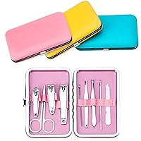 9pcs Portable Manicure Set Pedicure Scissor Tweezer Knife Ear Pick Utility Nail Clipper Kit Stainless Steel Nail Care Tool Sets (Color : Pink)