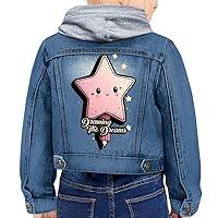 Star Print Toddler Hooded Denim Jacket - Adorable Jean Jacket - Kawaii Design Denim Jacket for Kids