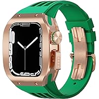 Titanium Alloy Frame Rubber Watch Band With Holes，for Apple Watch Series 8 7 6 5 4 SE 45mm 44mm Sport Strap with Stainless Steel Clasp Shockproof Bumper Case for Men Women Mod Kit