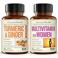 Vimerson Health Turmeric Ginger + Women's Multivitamin Bundle. Immune Support and Balanced Inflammatory Response. Joint and Cartilage Comfort, Digestive, Heart and Breast Health