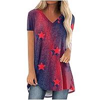 Women's 4Th July Tops American Flag Tshirt Red White and Blue Shirts Patriotic of Tops Casual, S-5XL