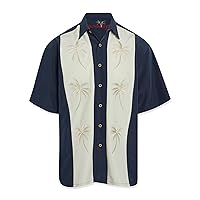 Bamboo Cay Mens Short Sleeve Pacific Paneled Palms Casual Embroidered Woven Shirt