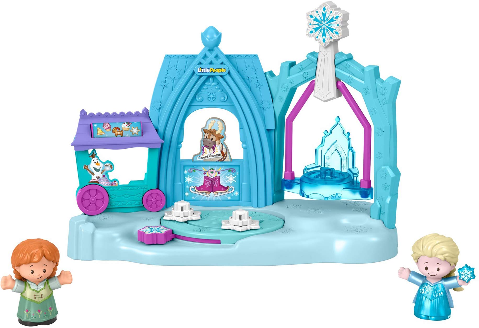 Fisher-Price Disney Frozen Arendelle Winter Wonderland by Little People, ice skating playset with Anna and Elsa figures for toddlers and preschool kids