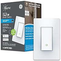 CYNC Smart Light Switch, Paddle Style, Neutral Wire Required, Bluetooth and 2.4 GHz Wi-Fi 4-Wire Switch, Compatible with Alexa and Google (6 Pack), White