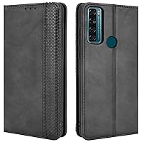 TCL 20 SE Phone Case, Retro PU Leather Magnetic Full Body Shockproof Stand Flip Wallet Case Cover with Card Holder for TCL 20 SE / 20SE Case (Black)