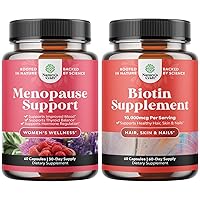 Bundle of Herbal Menopause Supplement for Women and 10000 mcg Pure Biotin Pills for Women & Men - Perfect for Estrogen Balance - Stop Hair Loss Thinning Natural Supplement