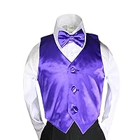 3pc 23 Color Satin Boys Vest Bow Tie Necktie Sets Formal Tuxedo Suits S-7