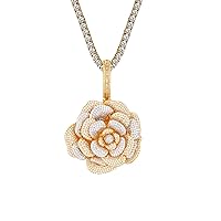 Master Of Bling Yellow Gold Tone Rose Flower Icy Custom Hip Hop Pendant