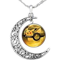 Anime Pocket Monster Crescent Necklace Anime Eevvelution Glass Dome and New Moon Necklace (Style 2)