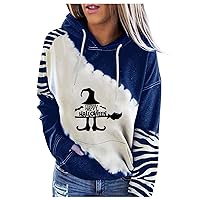 Womens Hooded Sweatshirt Fashion Women's Hooded Color Matching Halloween Printed Sweater Top