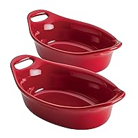 Rachael Ray Solid Glaze Ceramics Au Gratin Bakeware / Baker Set, Oval - 2 Piece, Red