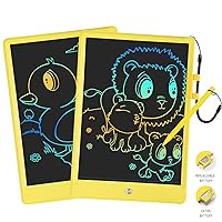 LCD Writing Tablet, 2 Pack 10 Inch Colorful Drawing Pad for Kids, Reusable Doodle Board with Erase Button, Educational Gifts for 3 4 5 6 7 Years Old Toddler Boys Girls (2pcs Yellow)