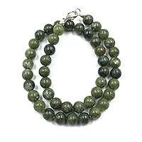 Natural Green Jade Gemstone Round Beaded Stretchable 15.5 Inches Choker Necklace For Girls and Women, Unisex Necklace, Handmade Necklace For Gift, Christmas Gift,Designer ,Couple