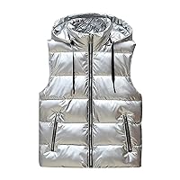 tuduoms Women's Removable Hooded Puffer Vest Quilted Lightweight Water-Resistant Down Vest Winter Warm Padded Parka Jacket
