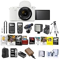Sony ZV-E1 Full Frame Mirrorless Vlog Camera with FE 28-60mm Lens, White - Bundle with Backpack, 128GB SD Card, Battery, Charger, Cleaning Kit, Editing Software, Screen Protector, and More (17 Items)
