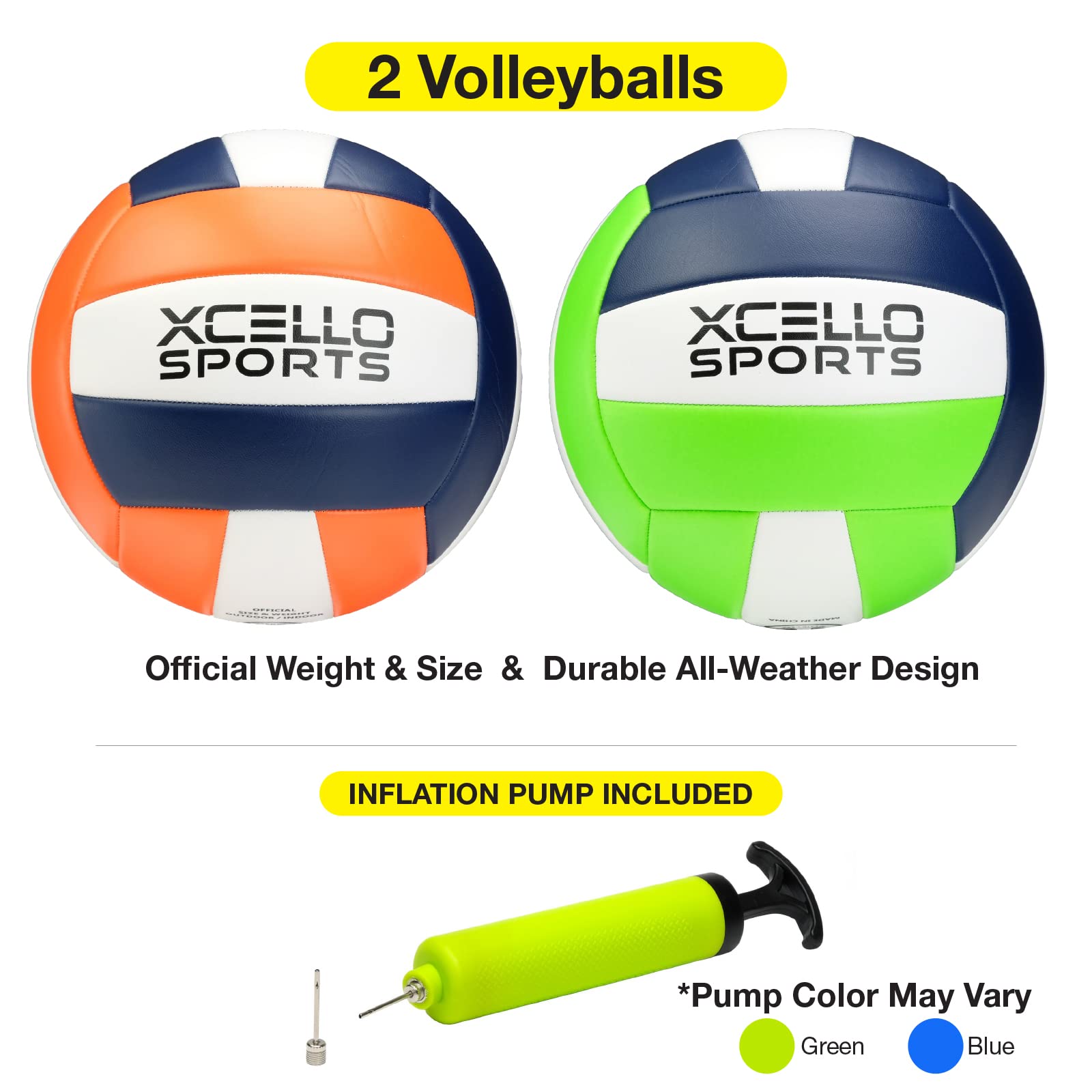 Xcello Sports Volleyball Assorted Graphics with Pump Navy/Green/White, Navy/Orange/White