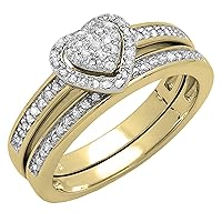 Dazzlingrock Collection 0.23 Carat (ctw) Round White Diamond Heart Shaped Engagement Ring Set for Women in 925 Sterling Silver