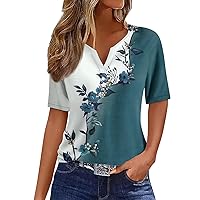 Womens Plus Size Tops Short Sleeve V-Neck Sexy Tunic Shirt Casual Summer Blouse Printed Button Trendy 2024 T-Shirt