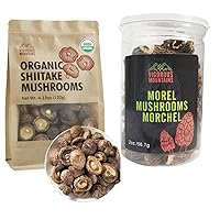 VIGOROUS MOUNTAINS USDA Organic Dried Dehydrated Whole Shiitake Mushrooms 4.23oz and Dried Morel Mushrooms 2 OZ