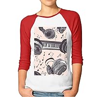 Women's 3/4 Sleeve Shirts Baseball Tee Headphones and Piano Raglan Shirts Casual Tops Comfy Blouses