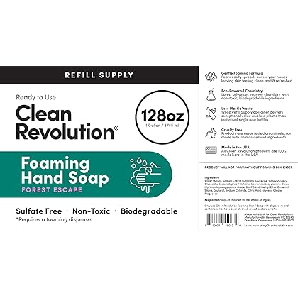 Clean Revolution Foaming Hand Soap Refill Supply Container, Ready to Use Formula, Forest Escape Fragrance, Gluten Free, 128 Fl. Oz