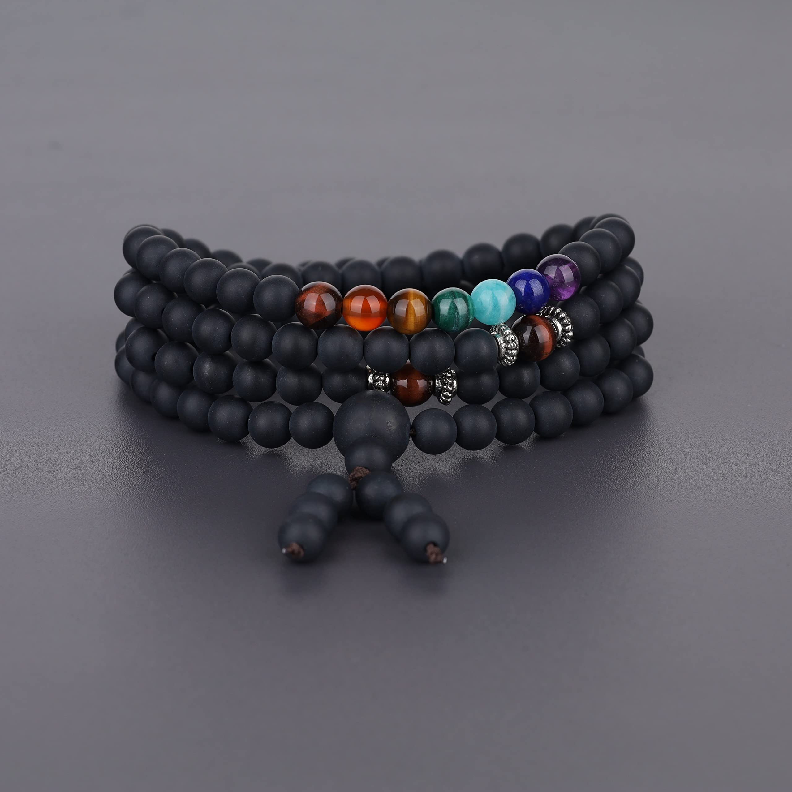 COAI 108 Japa Mala 7 Chakra Stone Wrap Bracelet Necklace