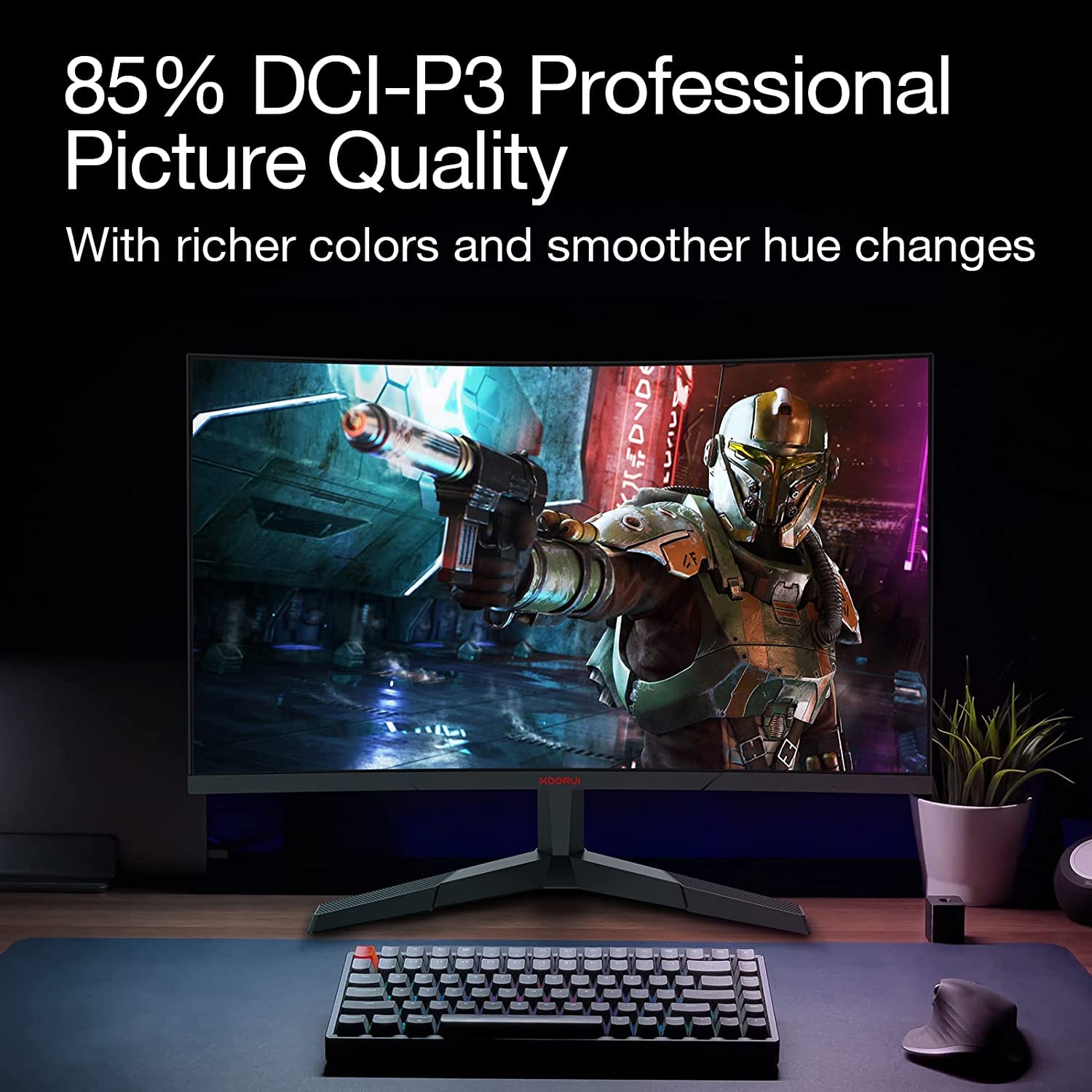 KOORUI 27 Inch Computer Monitor, QHD 2560P Gaming Monitor 144Hz(1ms, 1800R Curved VA Panel, DP1.2+HDMI*2, Build-in FreeSyc, Compatible G-sync, Narrow Bezel with Ultra-Thin), Tilt Adjustable,Eye Care