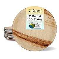 Palm Leaf Plates 7 Inch Round (Pack 100) | Organic, Eco-Friendly, Biodegradable, Compostable Disposable Dinnerware Set For Wedding, Camping, Birthday Party- Natural Bamboo, Wooden Like Texture