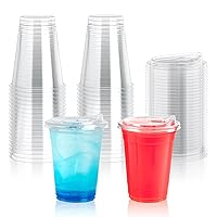 Lilymicky [50 PACK] 16oz Clear Plastic Cups with Strawless Sip Lids, Disposable Plastic Cups with Sip Through Lids for Ice Coffee, Smoothie, Slurpee, or Any Cold Drinks
